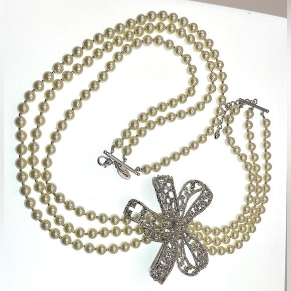 Vintage Signed Scaasi Pearl Necklace Crystal Bow Bold Statement Piece 80s 90s - Picture 5 of 10